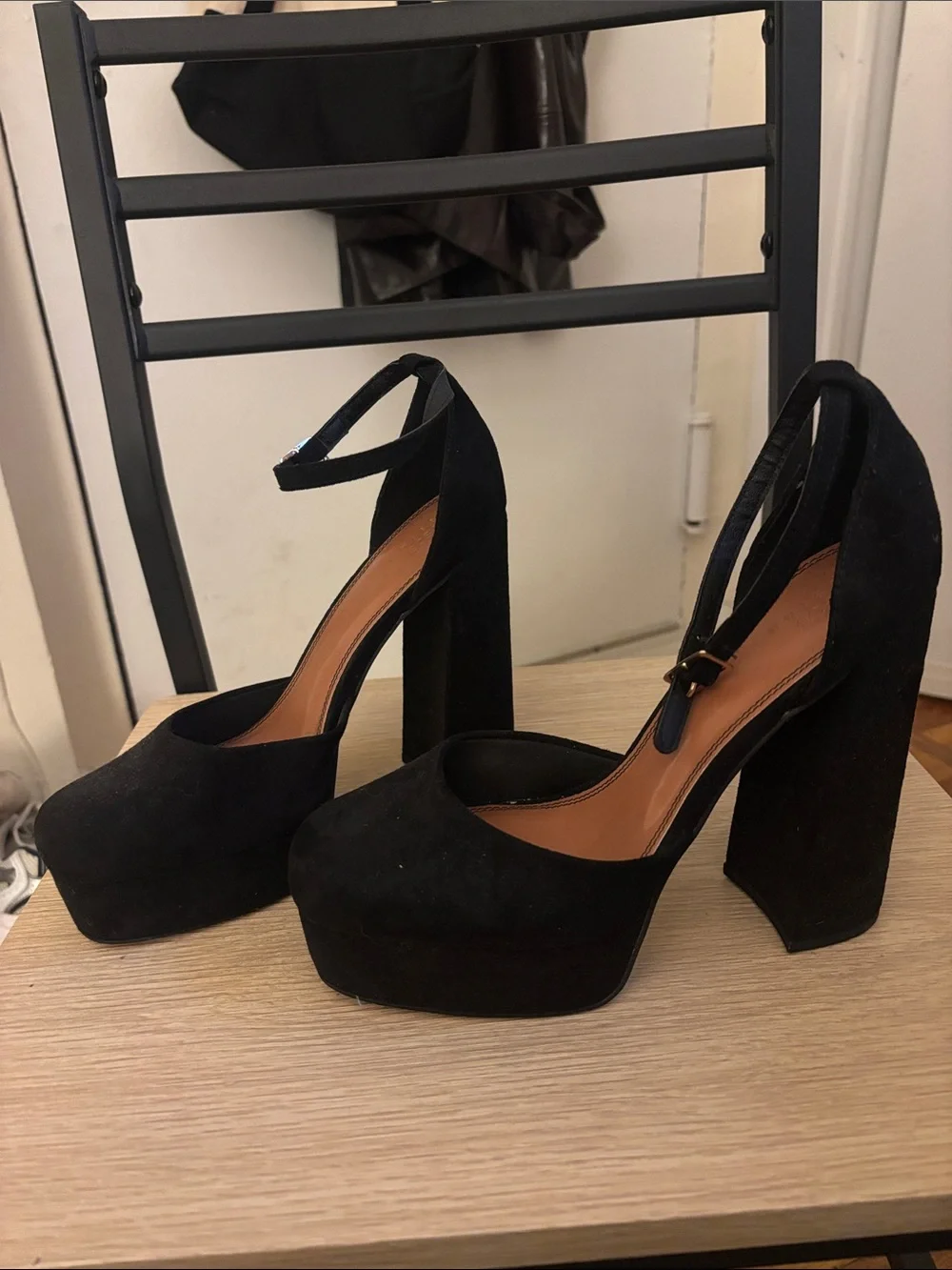ASOS Black Suede Platform Ankle-Strap Block Heels